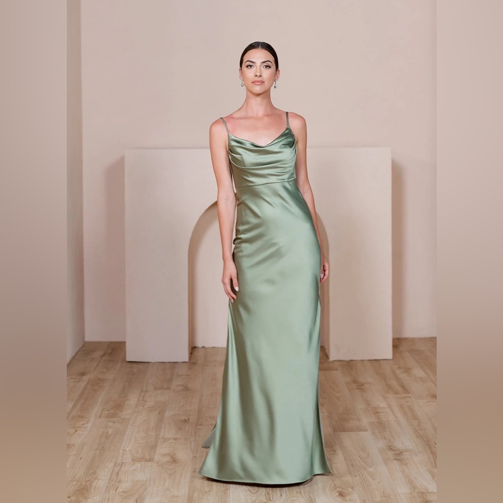 Revelry Silver Sage Skye Satin Dress Size 2